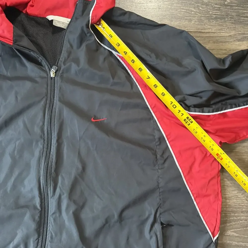 VTG Y2K Nike XXL Windbreaker Jacket Black Red Colorblock Swoosh Track 2000s Zip